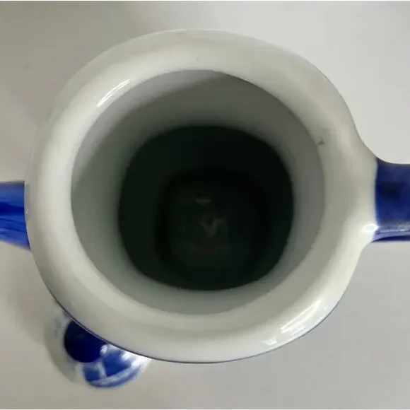 Vintage China Blue Teapot Mann Japan Nautical Ship Blue White Porcelain